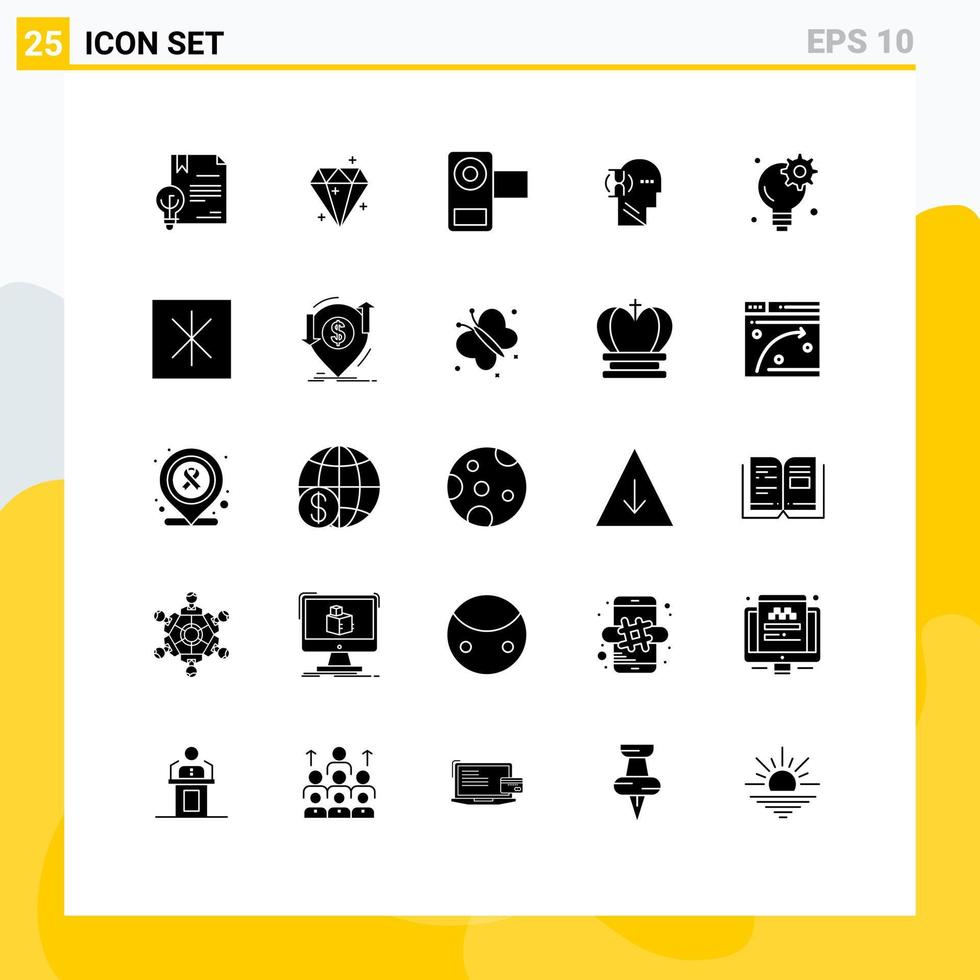 interface mobile glyphe solide ensemble de 25 pictogrammes d'éléments de conception vectoriels modifiables de film d'attente de prix de verre masculin vecteur