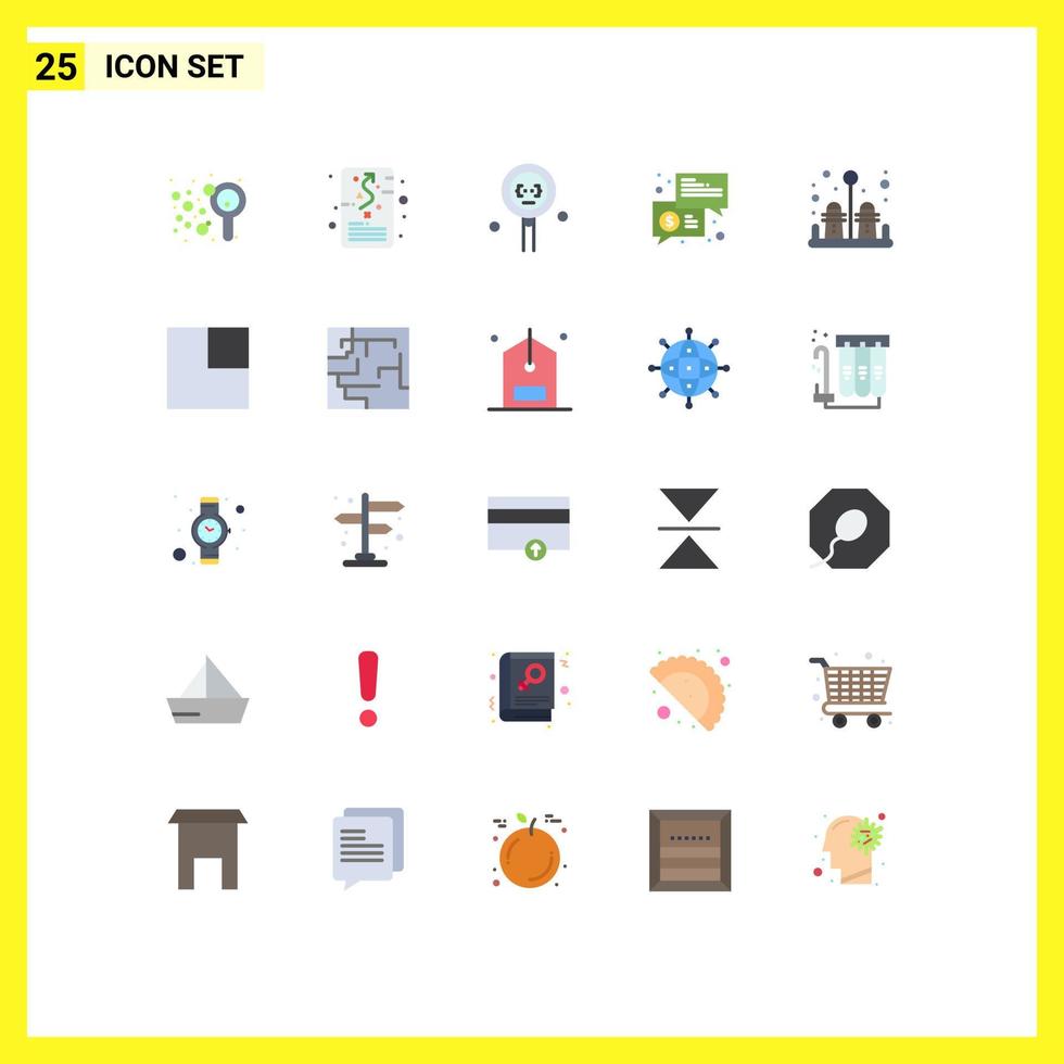25 signes universels de couleur plate symboles de messages chat programmation commerciale stratégique éléments de conception vectoriels modifiables vecteur