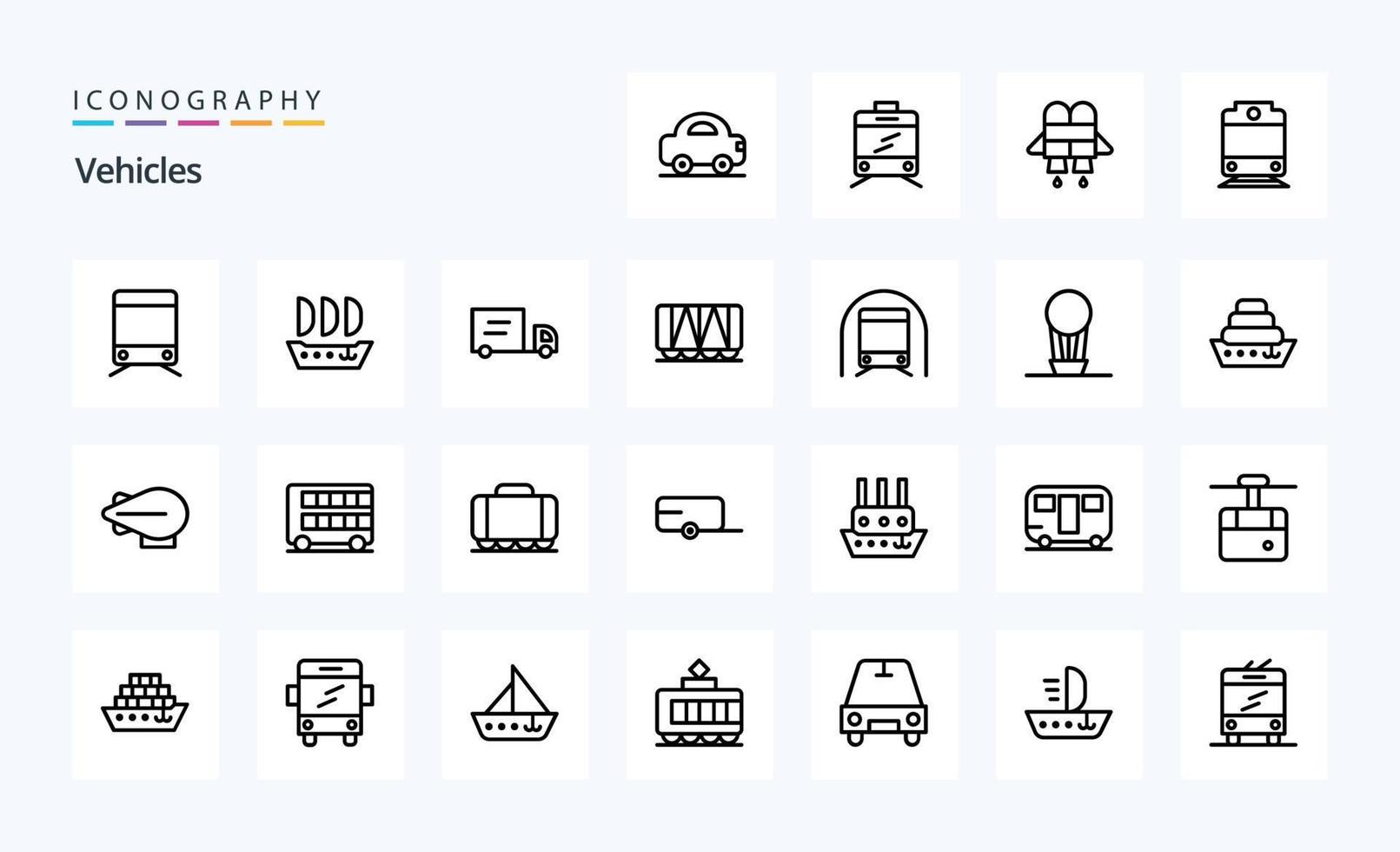 pack d'icônes de ligne de 25 véhicules vecteur