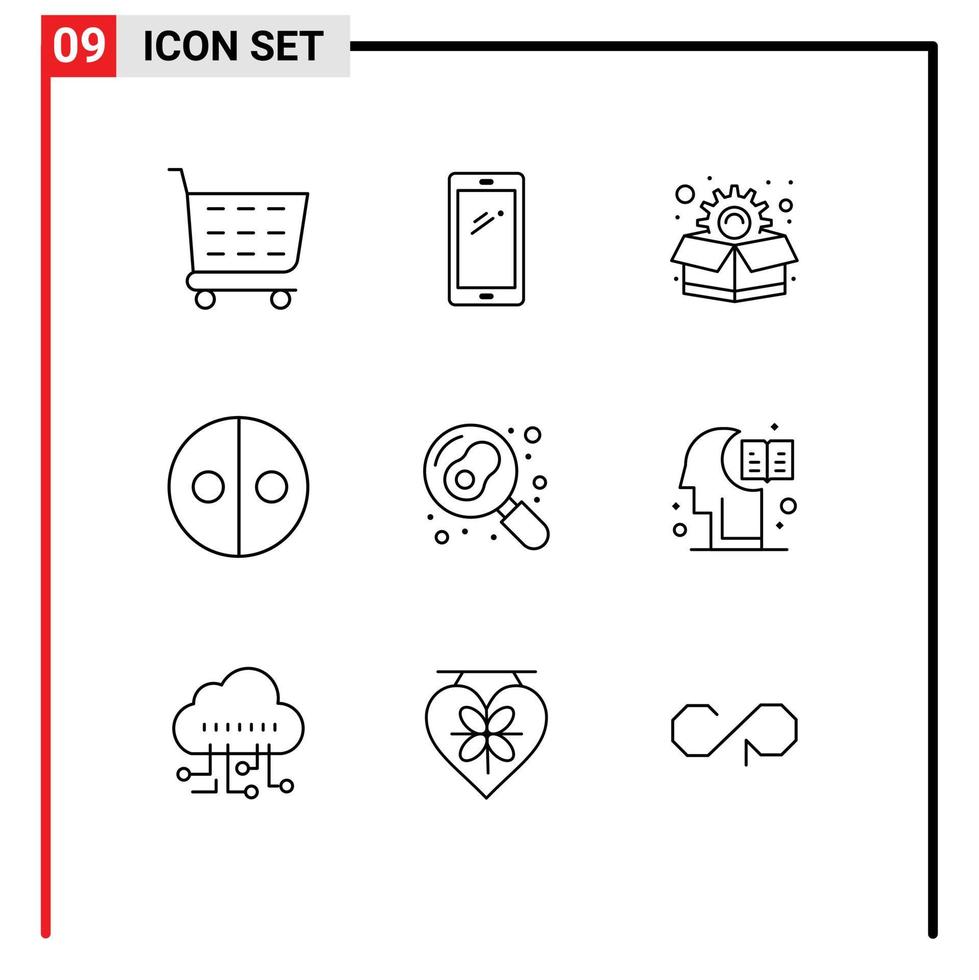 pack d'interface utilisateur de 9 contours de base des symboles de marketing de cuisson à la casserole signent des éléments de conception vectoriels modifiables vecteur