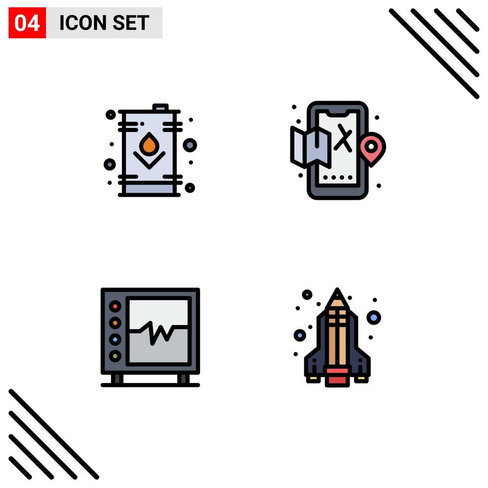 4 interface utilisateur pack de couleurs plates remplies de signes et symboles modernes de peut battre les éléments de conception vectoriels modifiables du cœur de la ville pétrolière vecteur