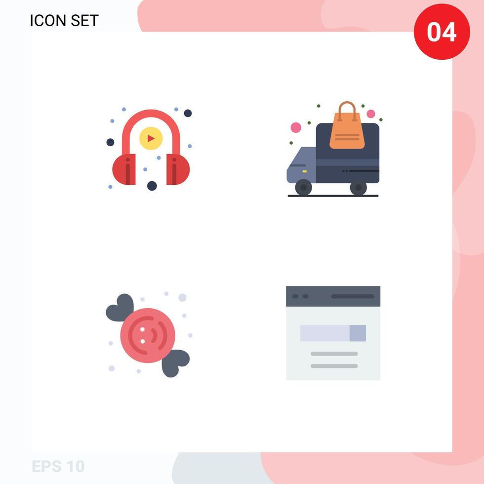 interface mobile icône plate ensemble de 4 pictogrammes de e learning dessert jouer camion bonbons éléments de conception vectoriels modifiables vecteur