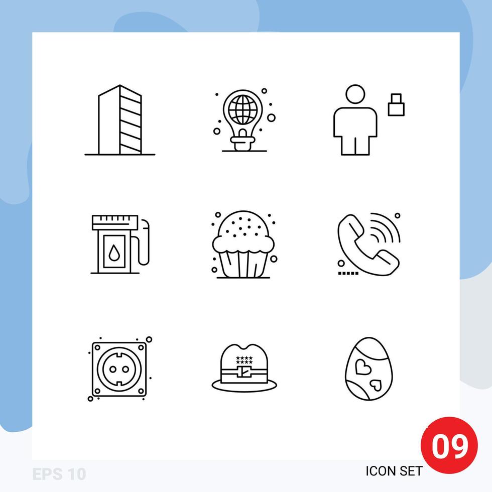 ensemble moderne de 9 contours pictogramme d'éléments de conception vectoriels modifiables verrouillés d'essence d'ampoule d'industrie de baisse vecteur