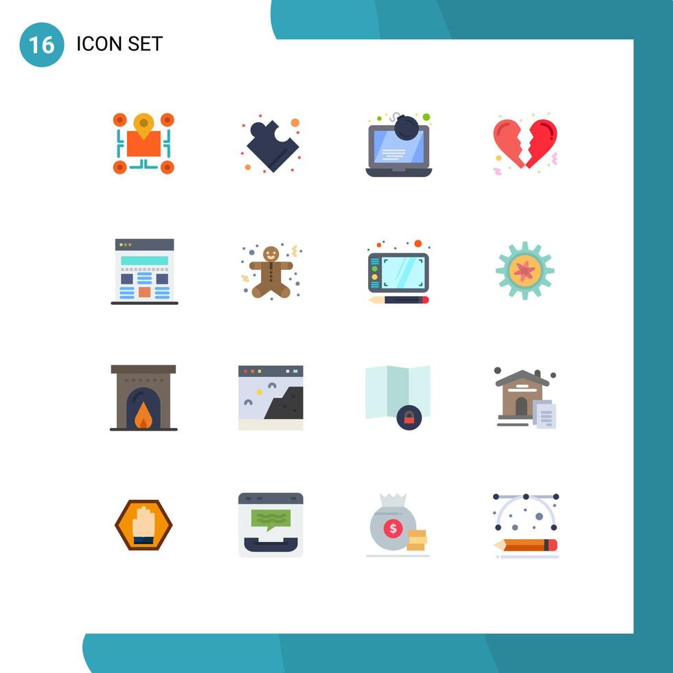 pack d'icônes vectorielles stock de 16 signes et symboles de ligne pour le web amour attaque coeur ordinateur portable pack modifiable d'éléments de conception de vecteur créatif