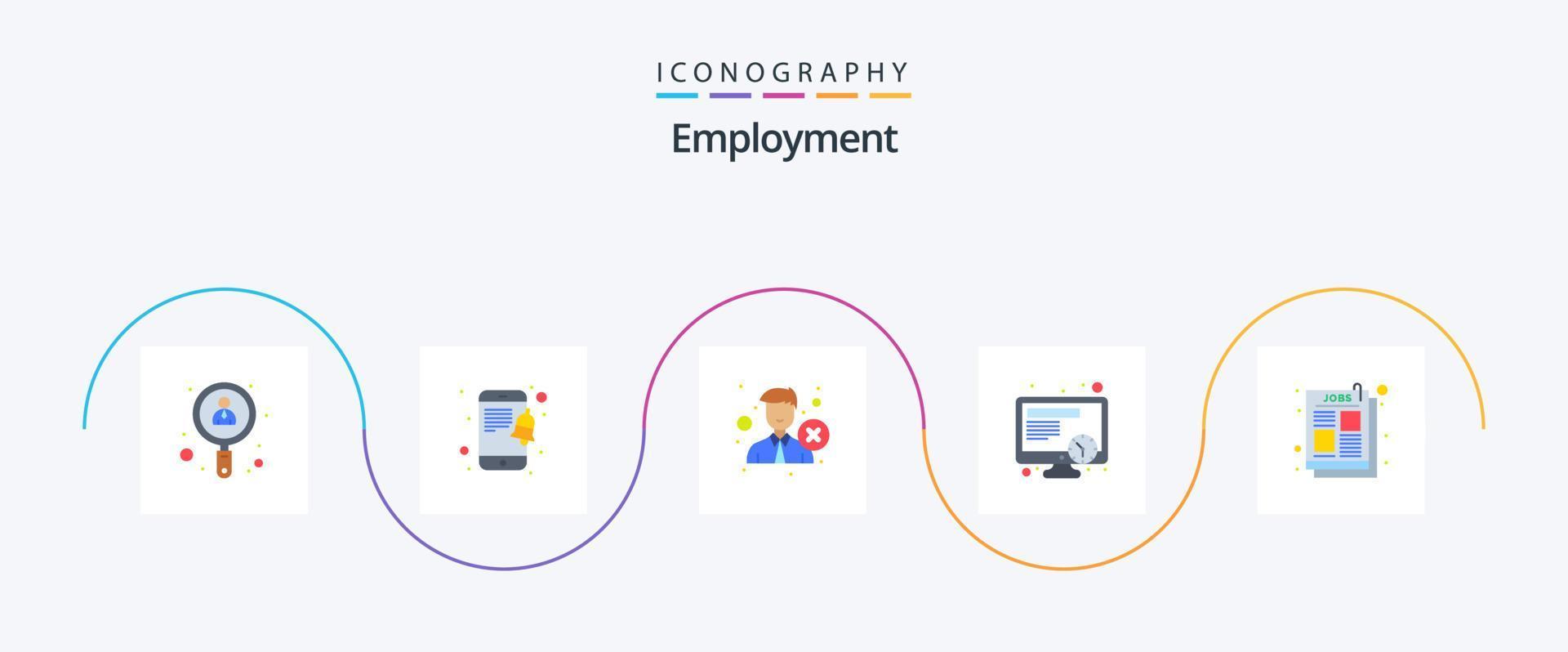 pack d'icônes plates 5 pour l'emploi, y compris le poste. un d. employé. travail. programme vecteur