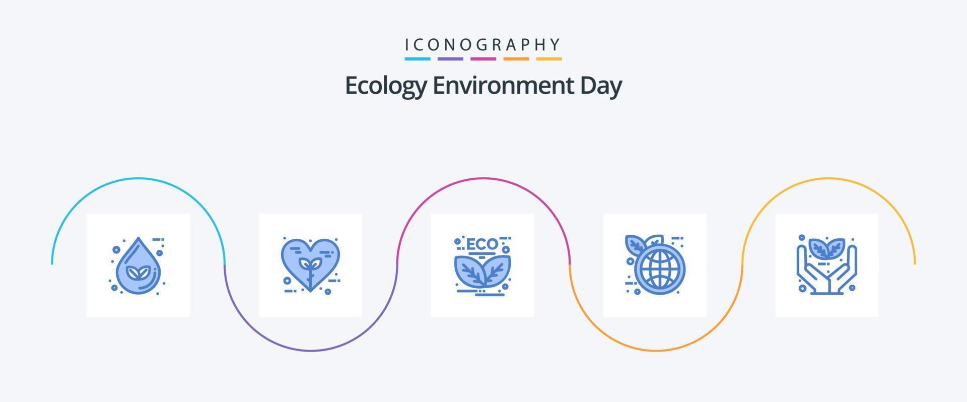 pack d'icônes bleu écologie 5, y compris monde écologique. Jour de la Terre. l'amour. feuille. énergie vecteur