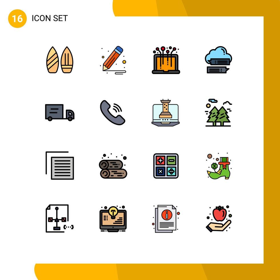 groupe de 16 signes et symboles de lignes remplies de couleurs plates pour les messages de véhicules nuage d'ordinateur portable éléments de conception vectoriels créatifs modifiables sécurisés vecteur