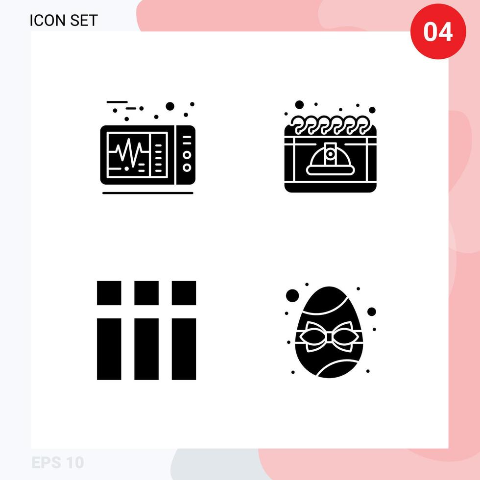 4 signes universels de glyphe solide symboles du calendrier de cadre d'électrocardiogramme peuvent mettre en page des éléments de conception vectoriels modifiables vecteur