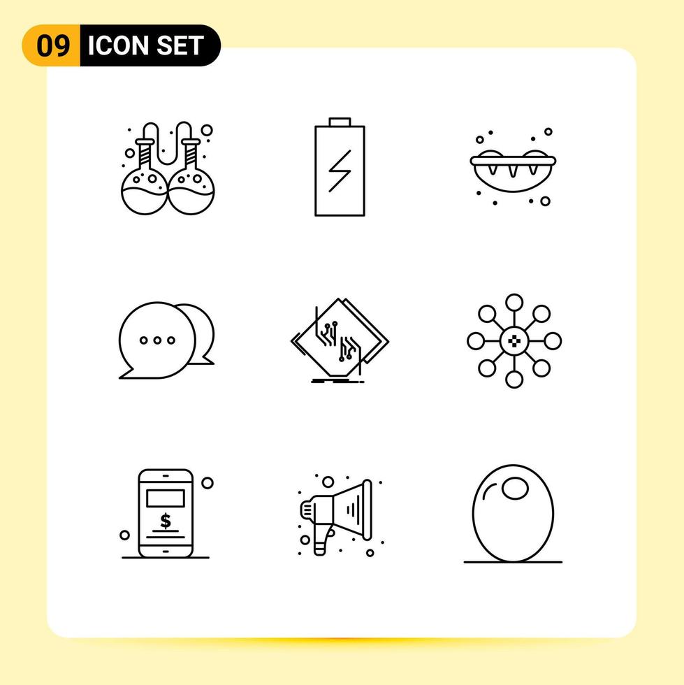 aperçu de l'interface mobile ensemble de 9 pictogrammes d'éléments de conception vectoriels modifiables de communication de conseil de sushi de puce de réseau vecteur
