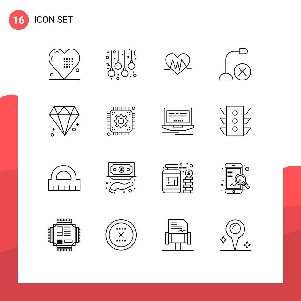 16 ensemble de contours d'interface utilisateur de signes et symboles modernes de dispositifs de lampes de gadget de microphone impulsion éléments de conception vectoriels modifiables vecteur