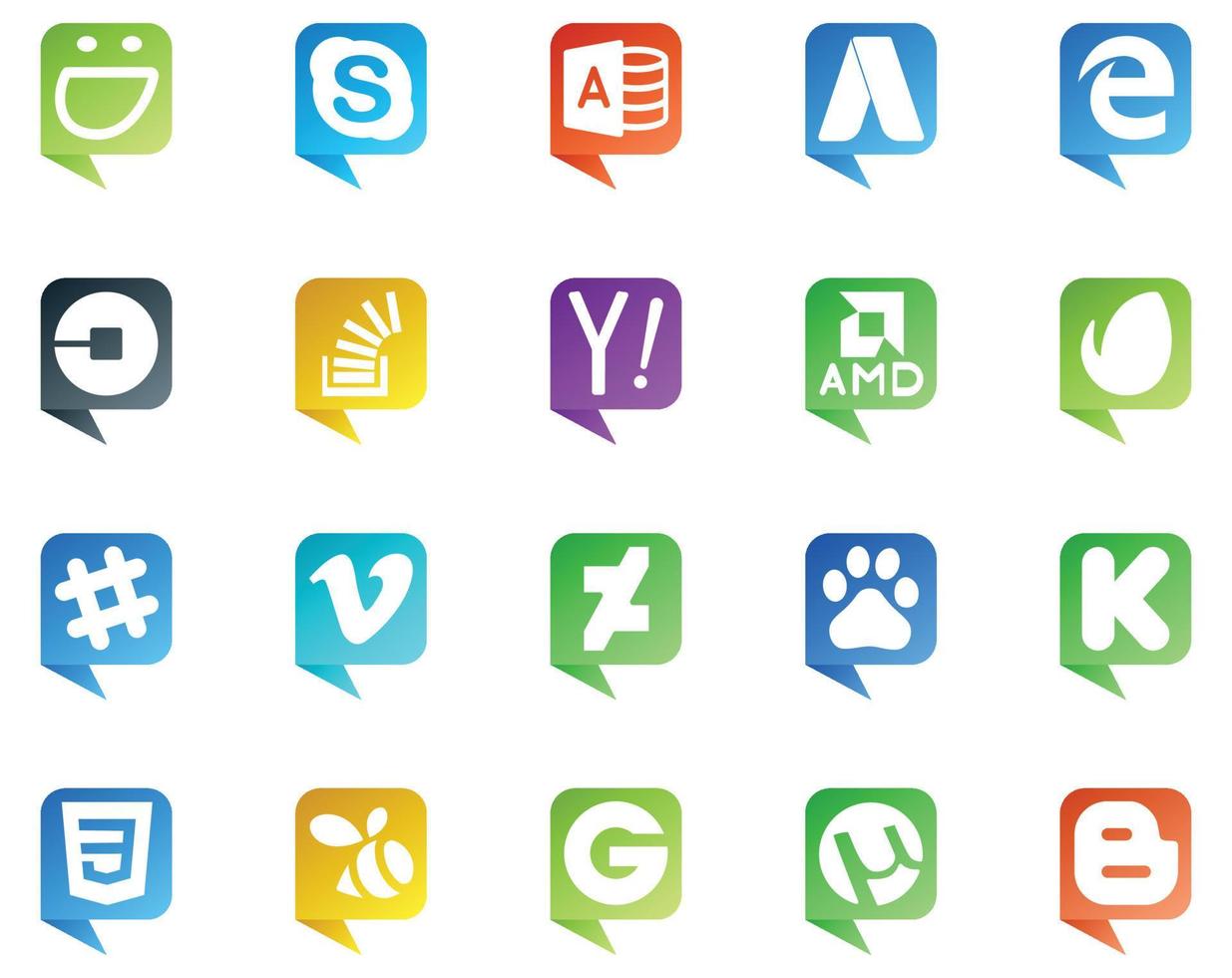 20 logo de style bulle de discours de médias sociaux comme débordement de recherche de pilote amd mou vecteur