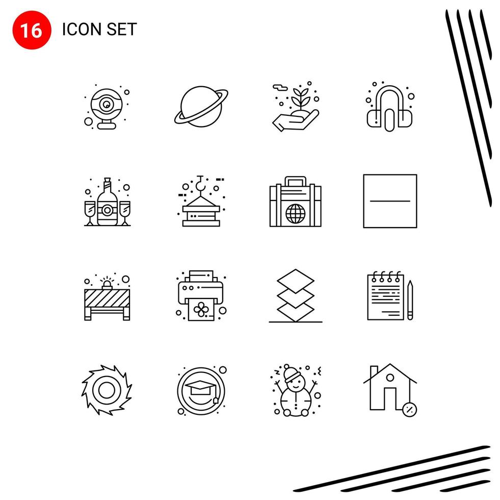 ensemble de pictogrammes de 16 contours simples d'éléments de conception vectoriels modifiables par le client du service d'énergie des écouteurs en verre vecteur