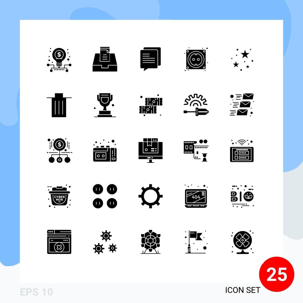 pack d'interface utilisateur de 25 glyphes solides de base d'éléments de conception vectoriels modifiables de matériel de nuit de communication de stare party vecteur