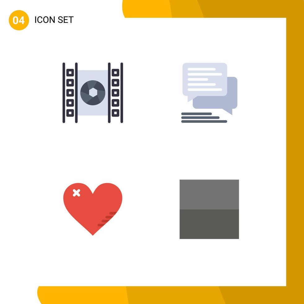 ensemble de 4 symboles d'icônes d'interface utilisateur modernes signes pour les messages multimédias de coeur de film comme des éléments de conception vectoriels modifiables vecteur