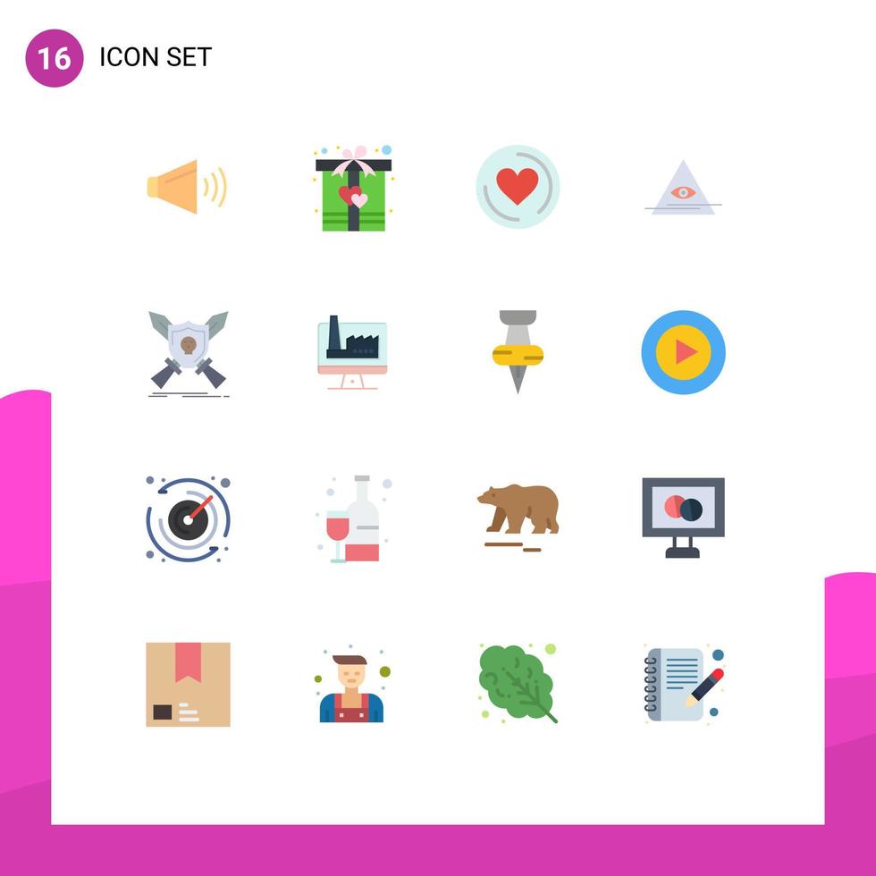 pack de couleurs plates de 16 symboles universels de badge de jeu coeur triangle illuminati pack modifiable d'éléments de conception de vecteur créatif