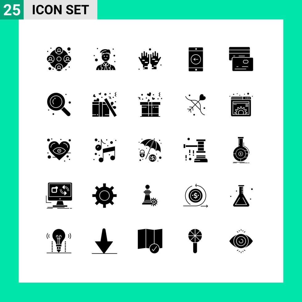 25 glyphes solides vectoriels thématiques et symboles modifiables de cartes d'argent dua gauche éléments de conception vectoriels modifiables mobiles vecteur