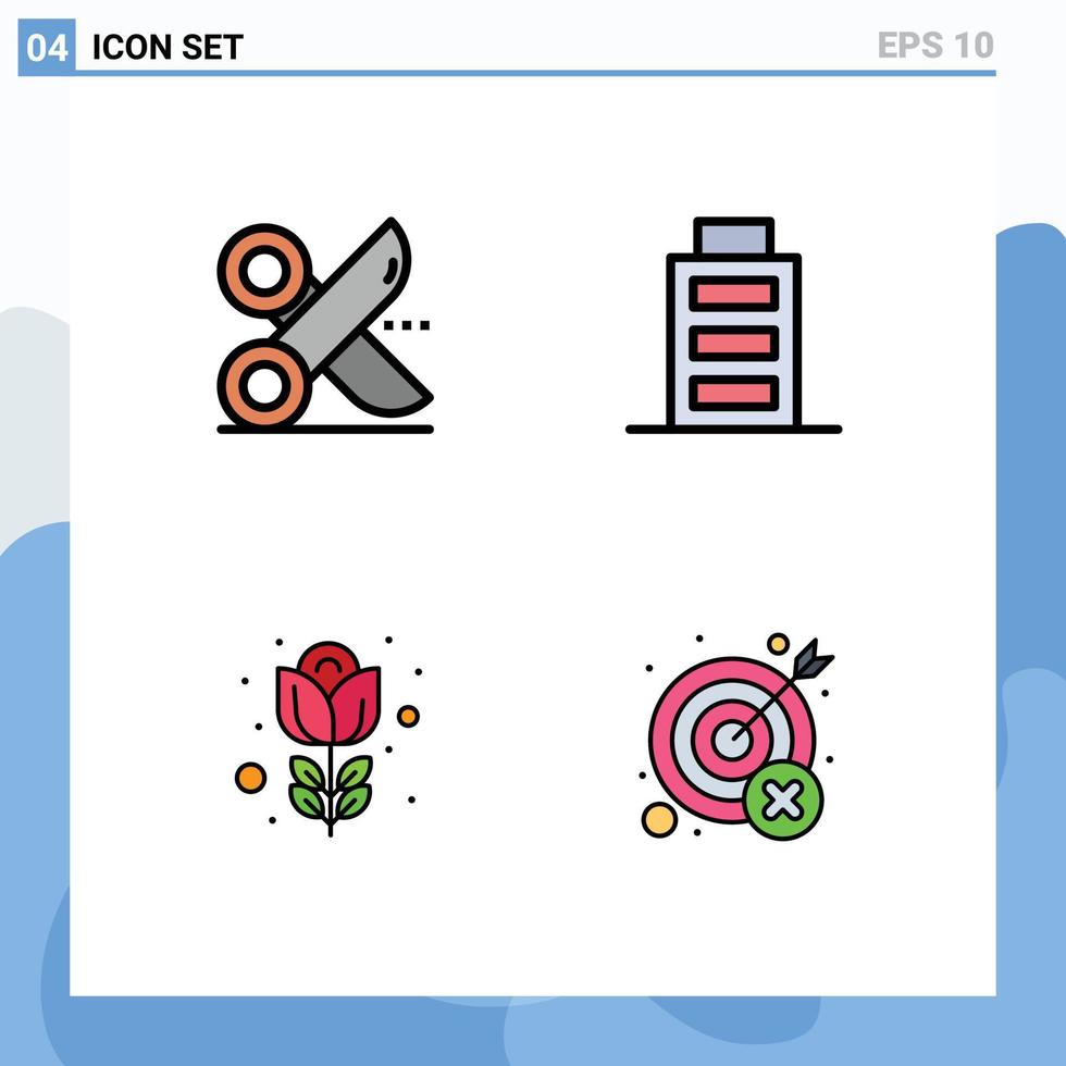 4 concept de couleur plate fillline pour les sites Web mobiles et les applications interface de ciseaux de fleurs coupées rose éléments de conception vectoriels modifiables vecteur