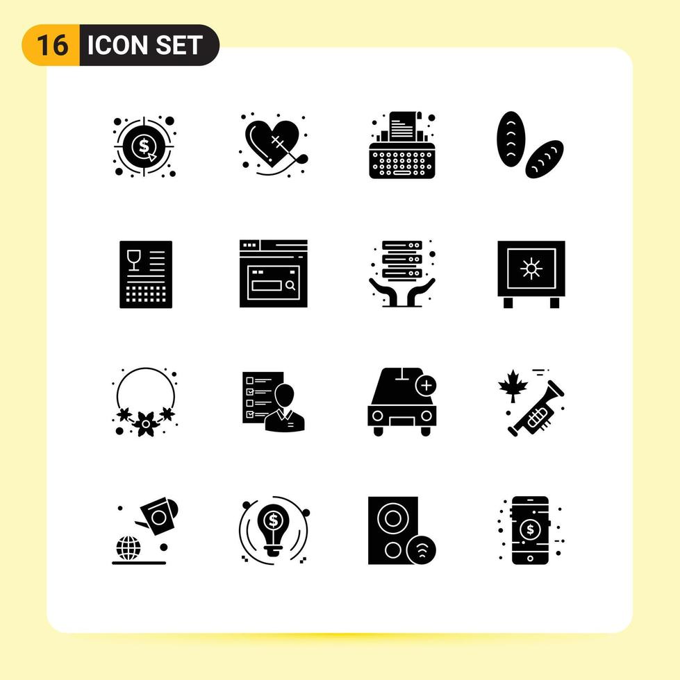 16 concept de glyphe solide pour sites Web mobiles et applications cuisson des aliments couture pain écrivain éléments de conception vectoriels modifiables vecteur