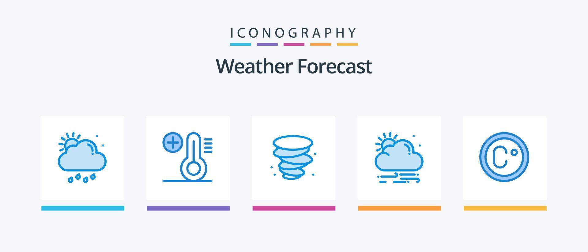 pack d'icônes météo bleu 5 comprenant. mesure. la météo. diplôme. la météo. conception d'icônes créatives vecteur