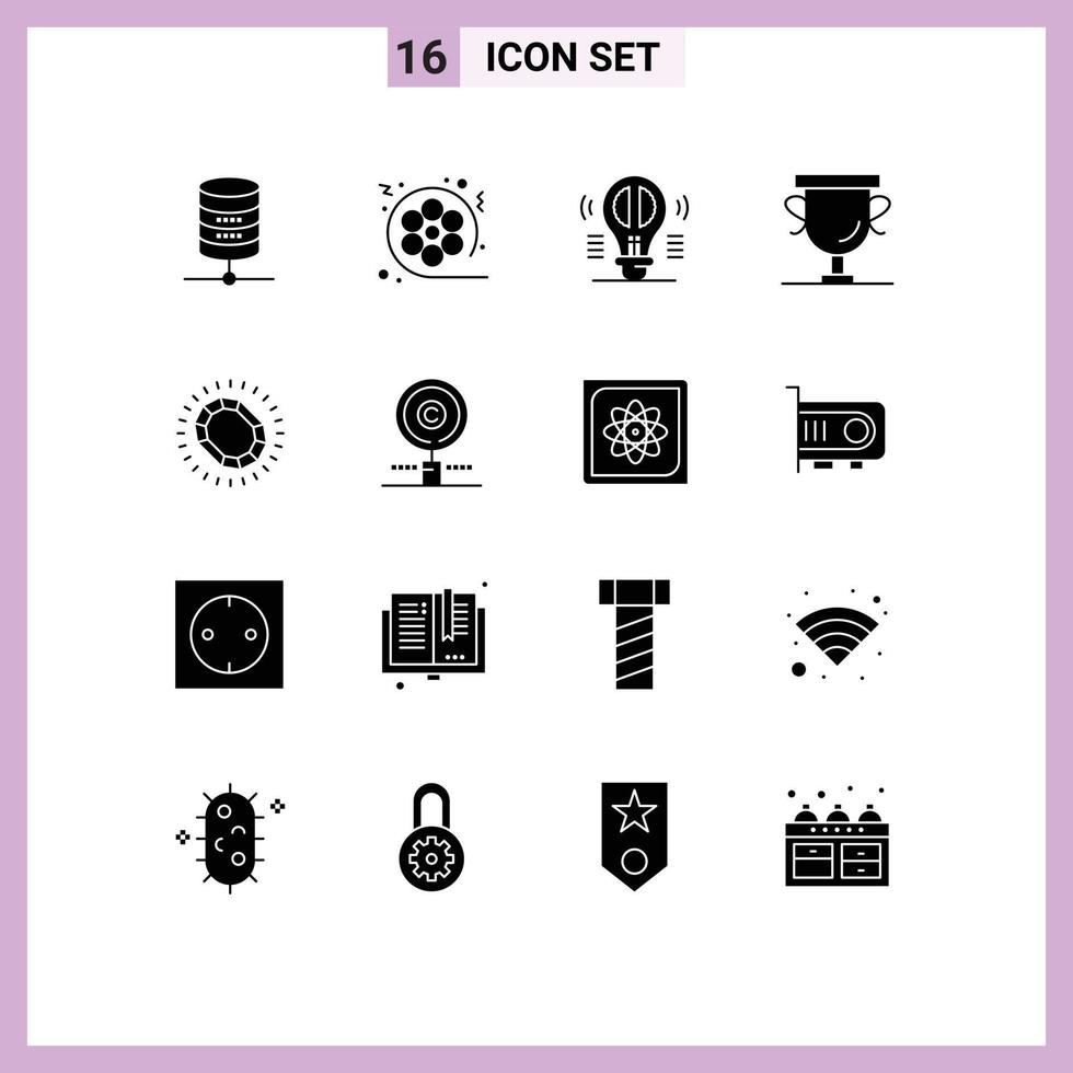 16 concept de glyphe solide pour les sites Web mobiles et les applications trophée réalisations multimédia esprit éléments de conception vectoriels modifiables vecteur