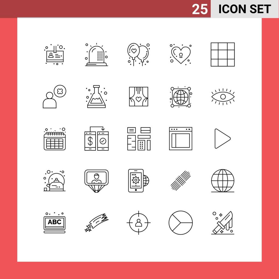 25 lignes universelles définies pour les applications web et mobiles cross grid affection lock key éléments de conception vectoriels modifiables vecteur
