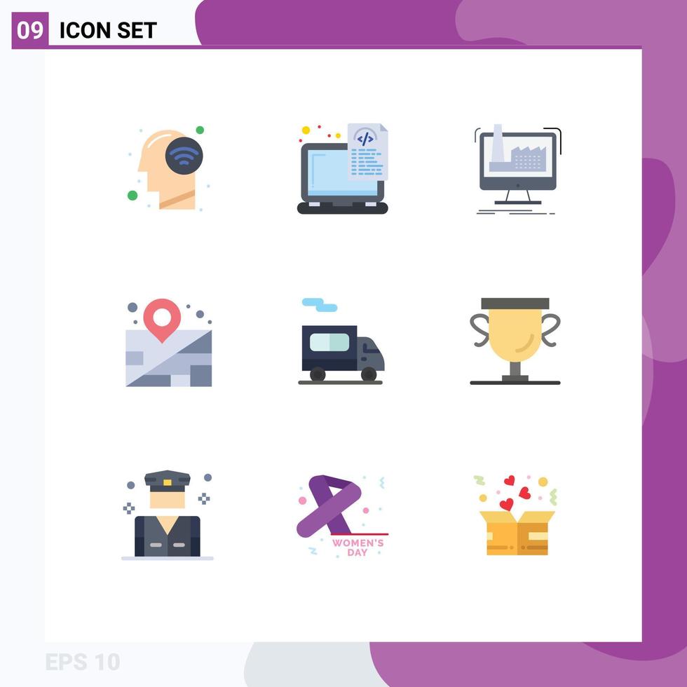ensemble de 9 symboles d'icônes d'interface utilisateur modernes signes pour la livraison entreprise codage emplacement production éléments de conception vectoriels modifiables vecteur