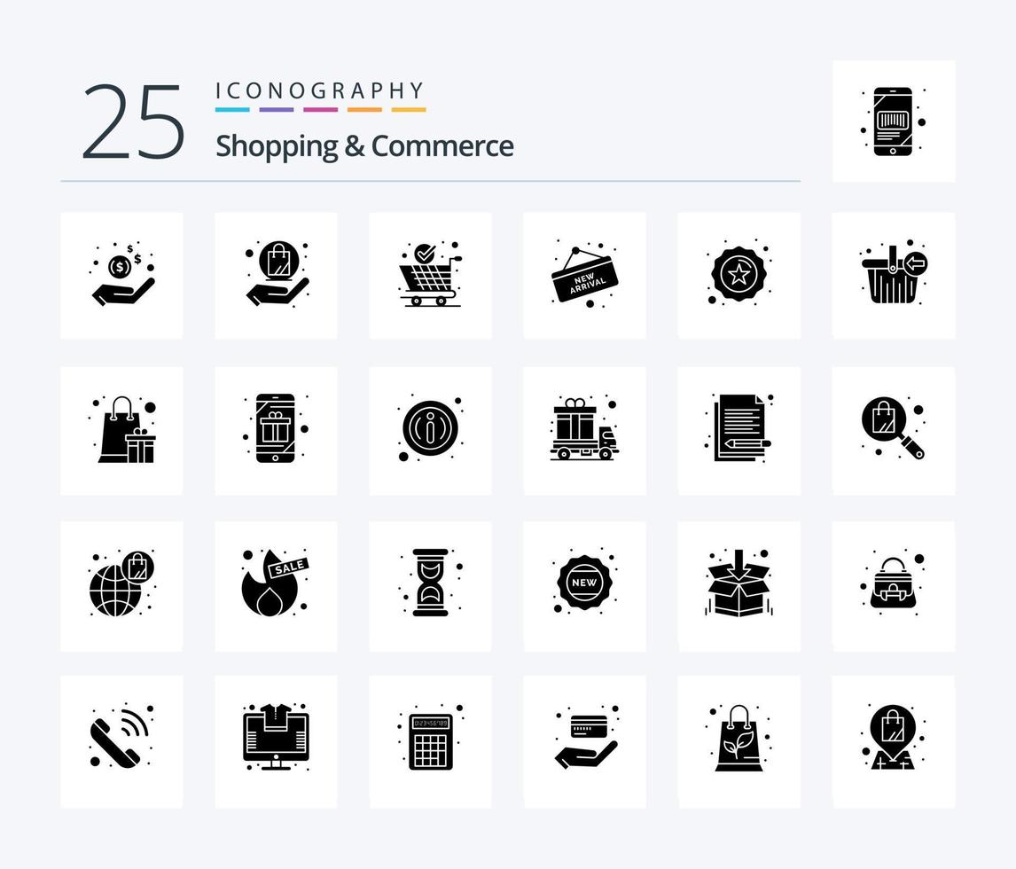 shopping et commerce pack d'icônes de 25 glyphes solides, y compris premium. planche. livraison mondiale. achats. Arrivées vecteur