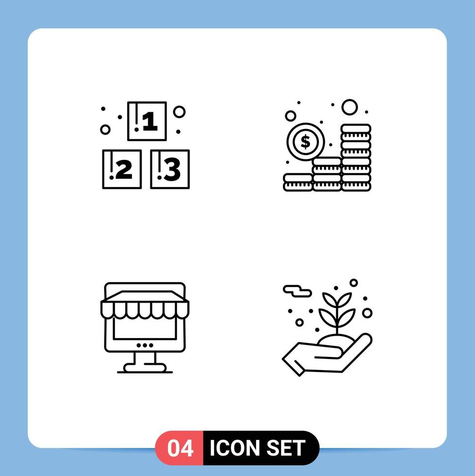 ensemble de 4 symboles d'icônes d'interface utilisateur modernes signes pour abc boutique école magasin d'argent éléments de conception vectoriels modifiables vecteur