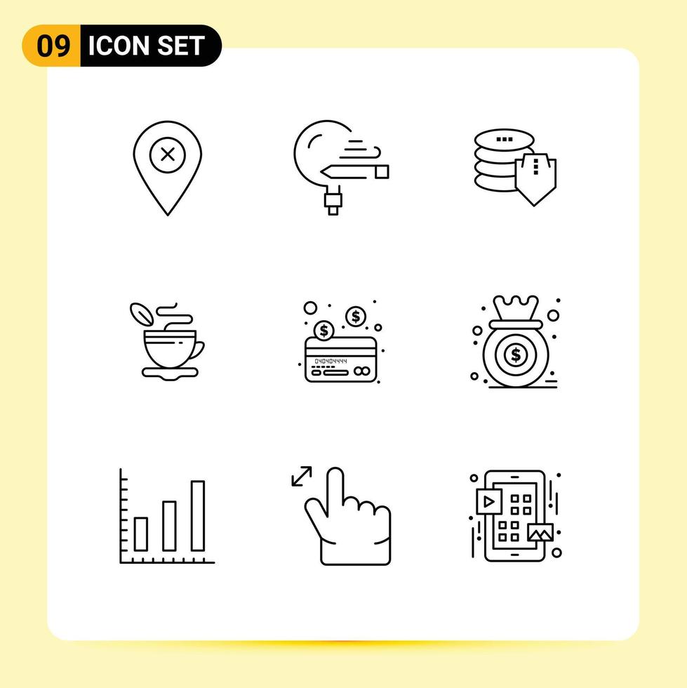 pack d'icônes vectorielles stock de 9 signes et symboles de ligne pour les éléments de conception vectoriels modifiables sécurisés de la tasse d'étude chaude de la carte vecteur