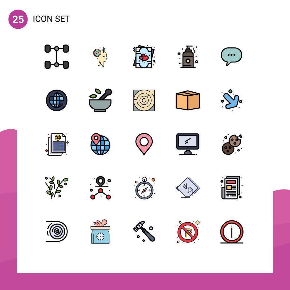 pack d'icônes vectorielles stock de 25 signes et symboles de ligne pour commentaire de bulle amour chat écran solaire éléments de conception vectoriels modifiables vecteur