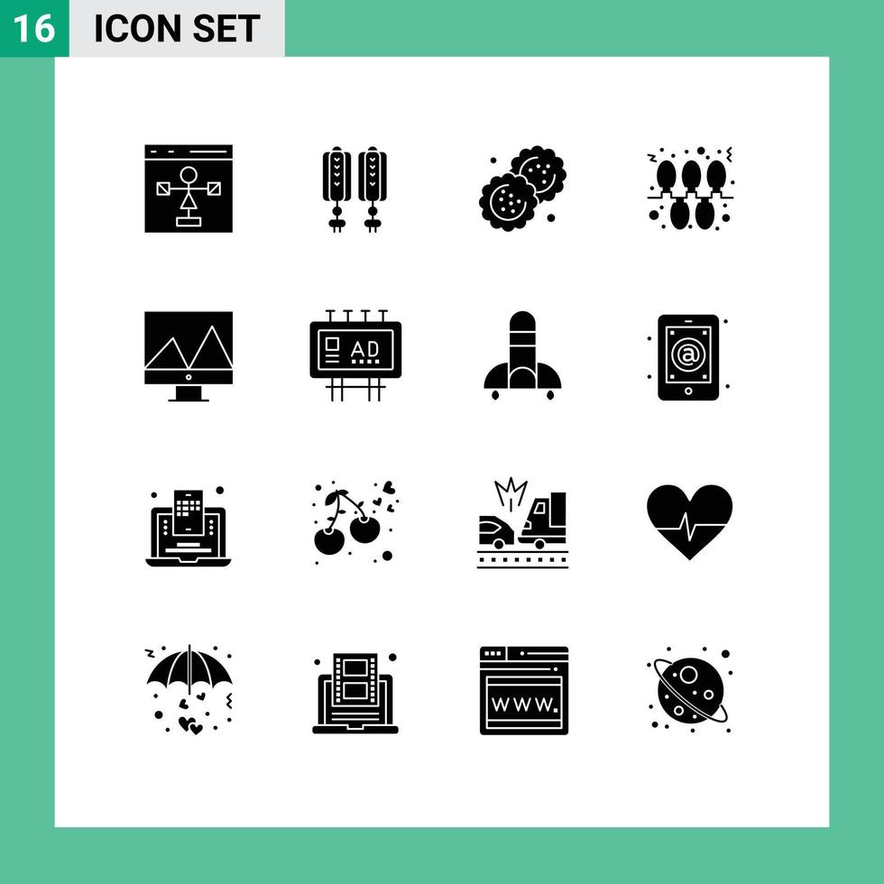 16 pack de glyphes solides d'interface utilisateur de signes et symboles modernes d'analyse guirlande décoration noël cutter éléments de conception vectoriels modifiables vecteur