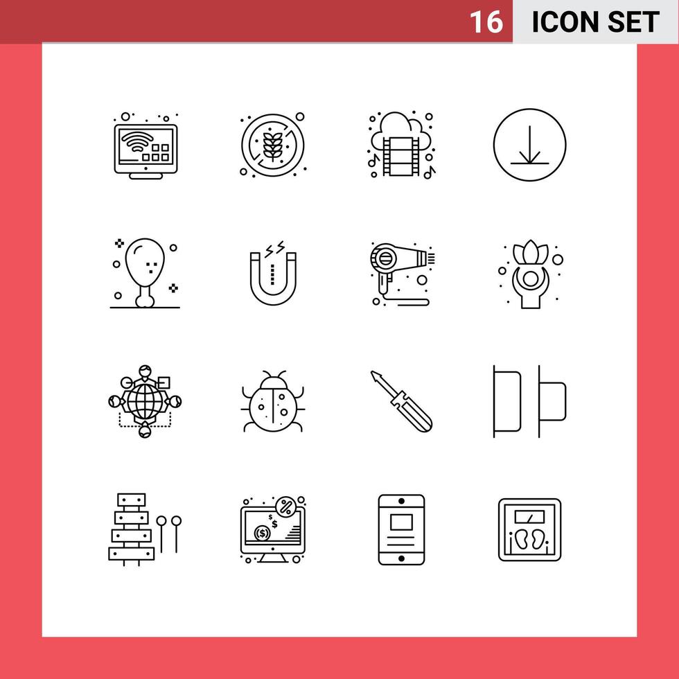 pack d'icônes vectorielles stock de 16 signes et symboles de ligne pour les éléments de conception vectorielle modifiables de cercle de dîner de nuage de nourriture de jambe vecteur