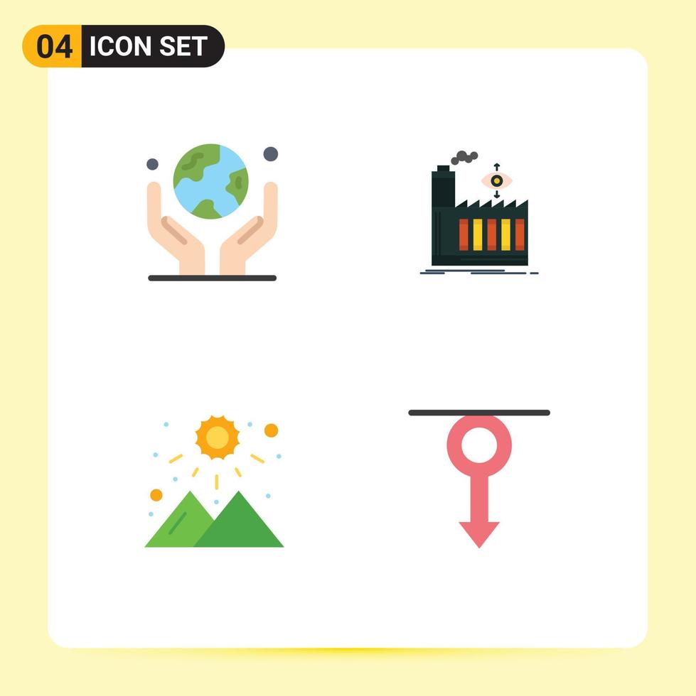 pack de lignes vectorielles modifiables de 4 icônes plates simples de l'environnement lever du soleil planète usine météo éléments de conception vectoriels modifiables vecteur