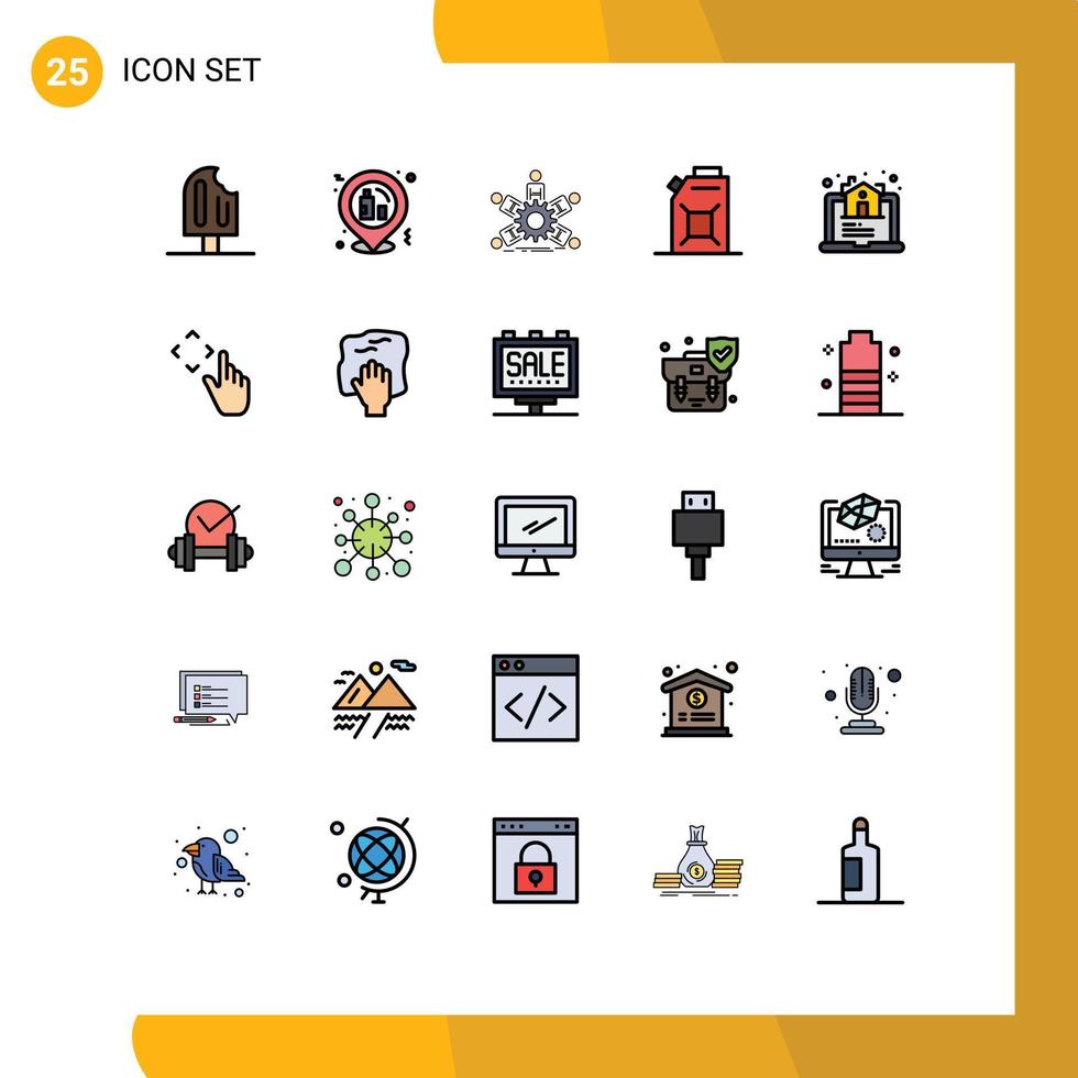 ensemble de 25 symboles d'icônes d'interface utilisateur modernes signes pour les éléments de conception vectoriels modifiables d'entreprise de moteur d'espace réservé de carburant immobilier vecteur