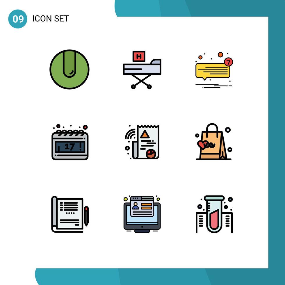 interface mobile ligne remplie couleur plate ensemble de 9 pictogrammes de calendrier graphique chat jour éléments de conception vectoriels modifiables non lus vecteur