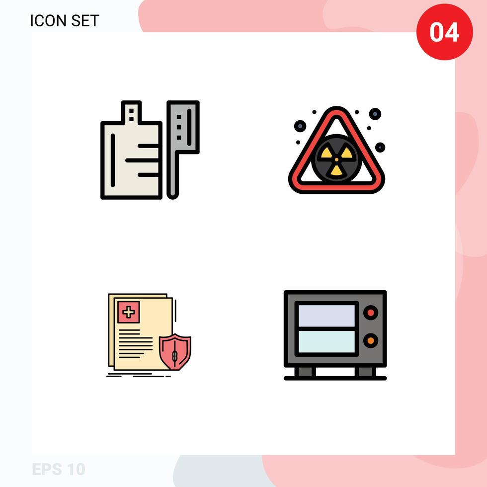 4 signes universels de couleur plate fillline symboles de dépôt de documents nucléaires médicaux alimentaires éléments de conception vectoriels modifiables vecteur