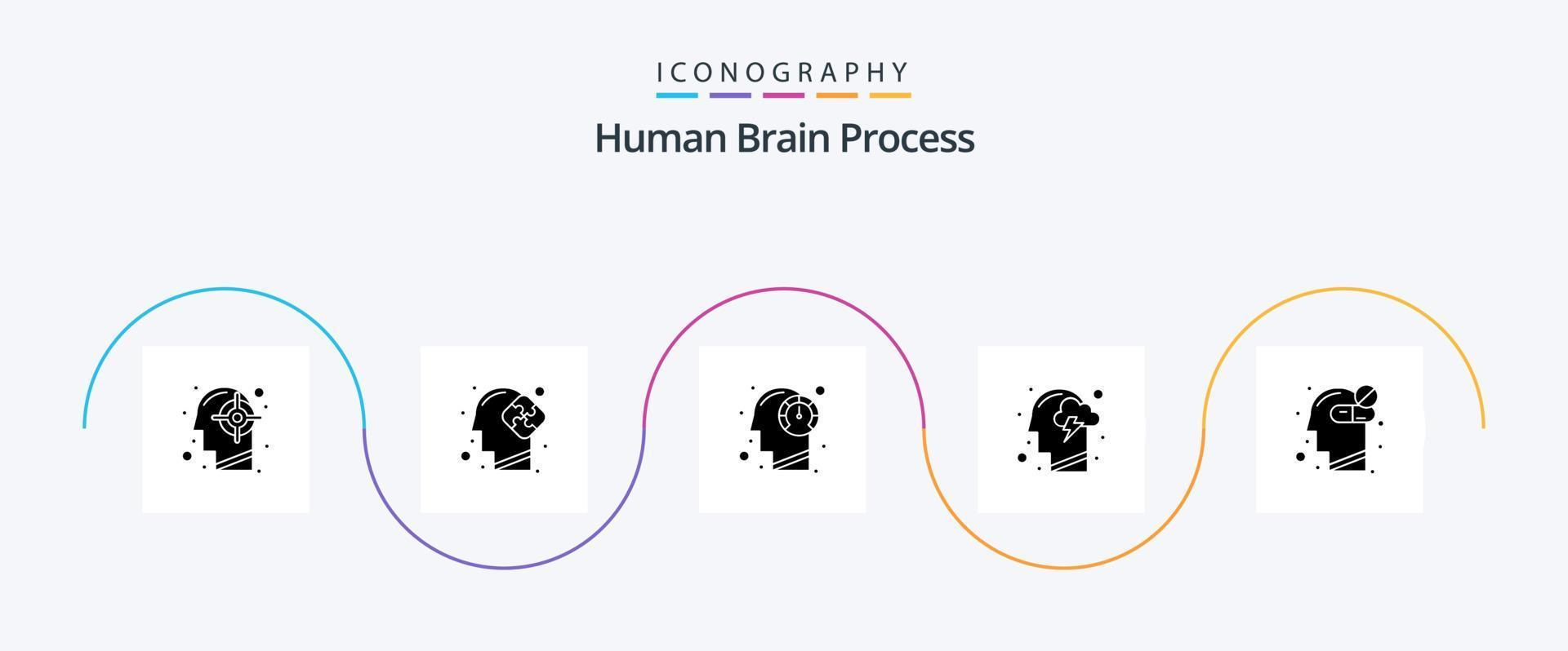 pack d'icônes de glyphe de processus de cerveau humain 5, y compris l'esprit. diriger. puzzle. nuage. pensée vecteur