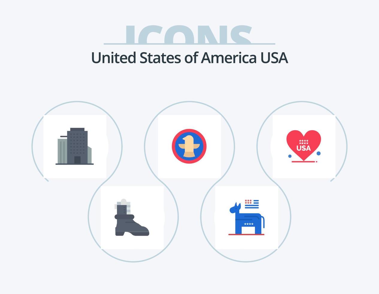 pack d'icônes plates usa 5 conception d'icônes. Etats-Unis. l'amour. Bureau. cœur. fête vecteur