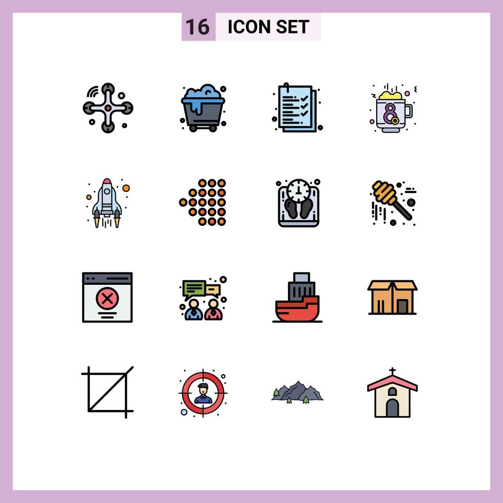 interface mobile ligne remplie de couleurs plates ensemble de 16 pictogrammes de lancement démarrage presse-papiers fusée éléments de conception vectoriels créatifs modifiables à chaud vecteur