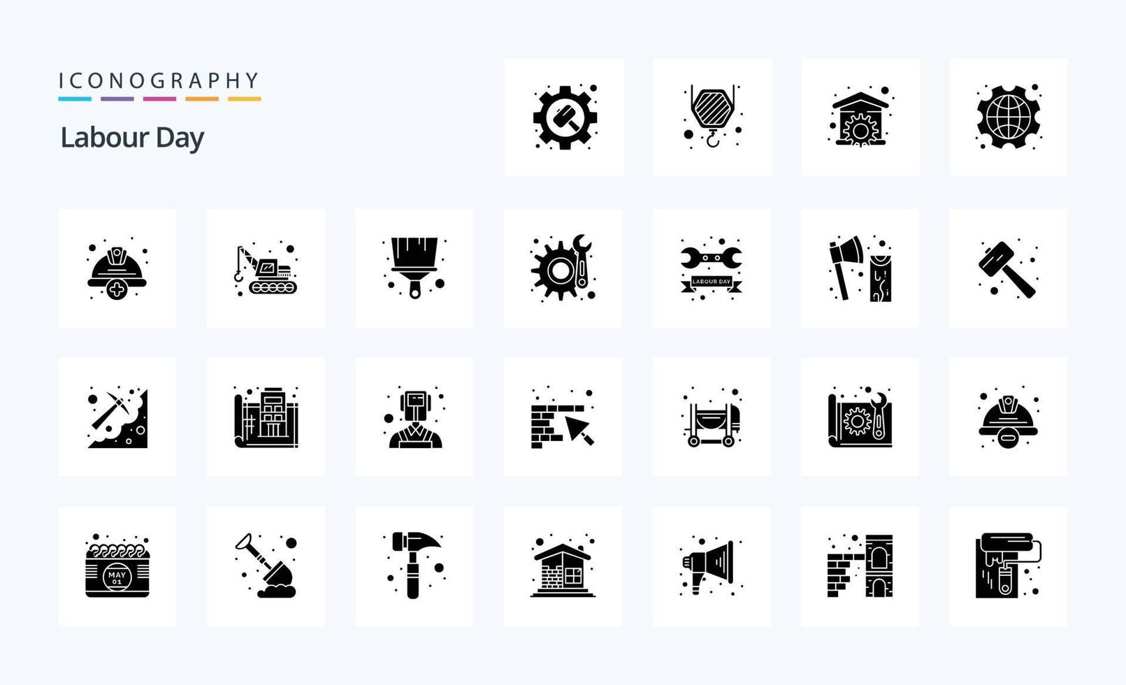 25 pack d'icônes de glyphe solide de la fête du travail vecteur