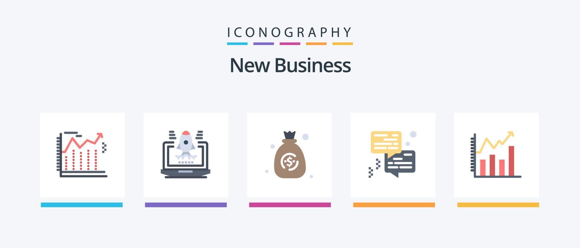 nouveau pack d'icônes plat 5 d'affaires, y compris le graphique. analytique. dollar. une analyse. la communication. conception d'icônes créatives vecteur