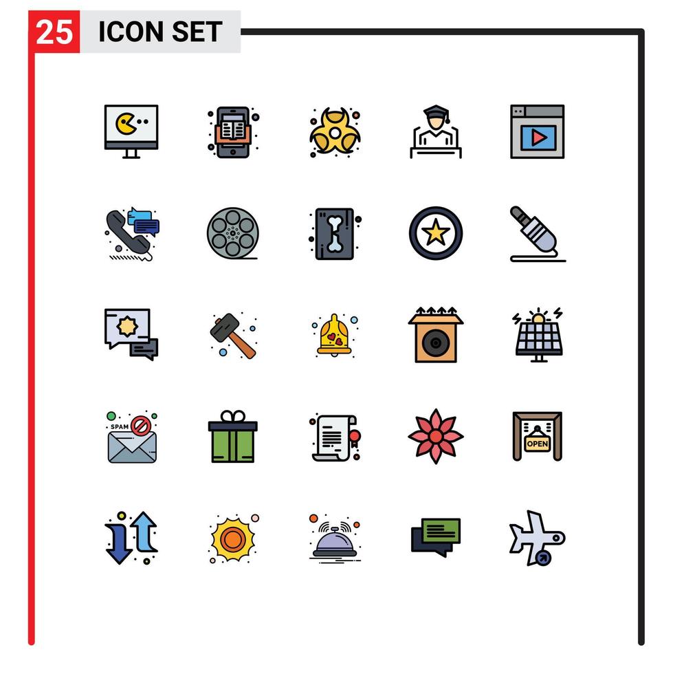 ensemble moderne de 25 pictogrammes de couleurs plates en ligne remplie d'éléments de conception vectoriels modifiables pour l'éducation à la parole sur les risques biologiques vecteur