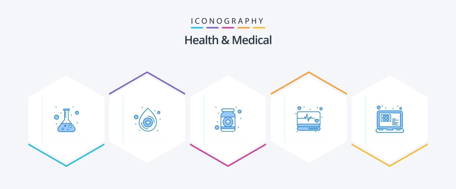 pack d'icônes bleu santé et médical 25, y compris en ligne. moniteur médical. aptitude. surveillance. urgence vecteur