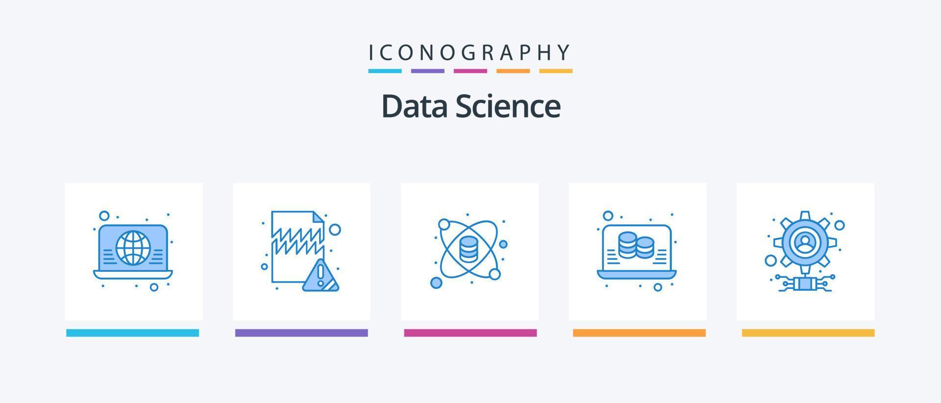 pack d'icônes data science blue 5, y compris l'équipement. rapport. alerte. informations. la science. conception d'icônes créatives vecteur