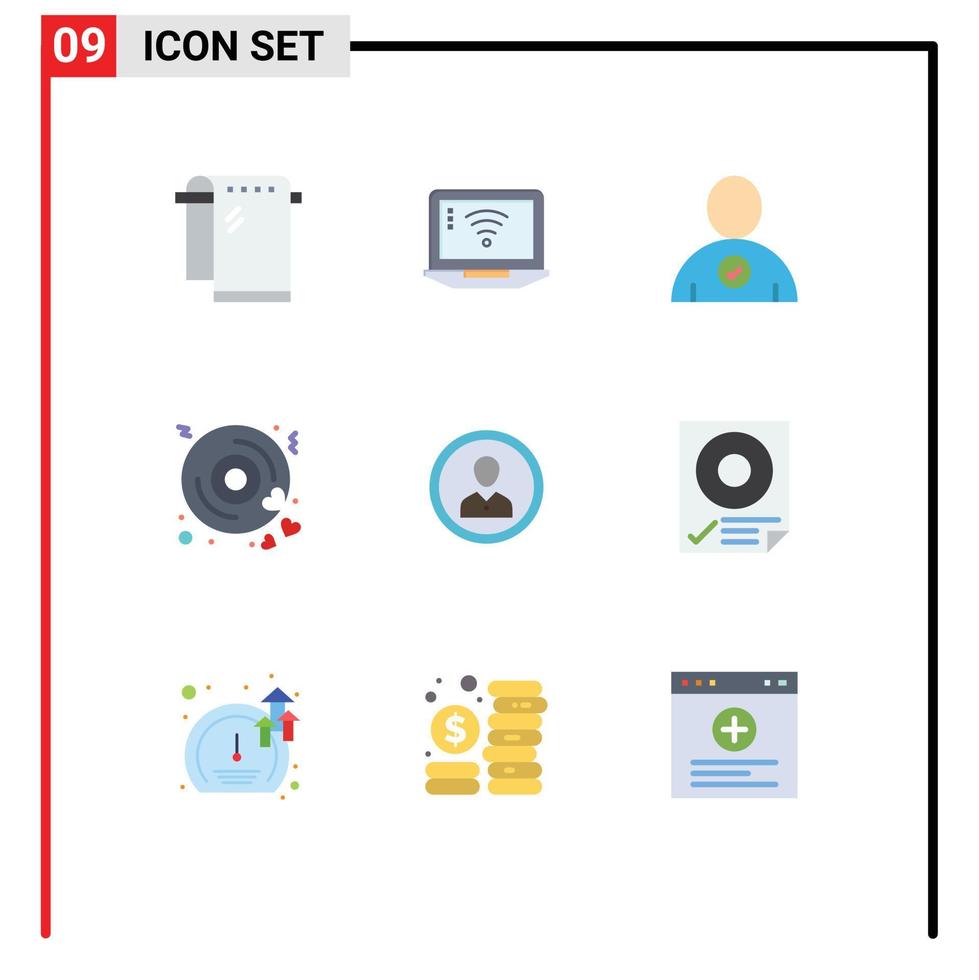 ensemble de pictogrammes de 9 couleurs plates simples de l'avatar de l'homme vérifier les éléments de conception vectoriels modifiables du coeur de mariage vecteur