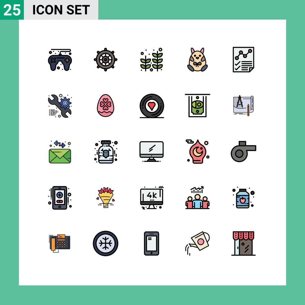 interface mobile ligne remplie couleur plate ensemble de 25 pictogrammes d'analyse de documents palm joyeuses pâques éléments de conception vectoriels modifiables vecteur