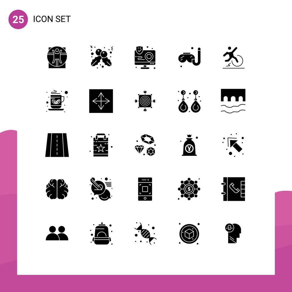 25 concept de glyphe solide pour les sites Web mobiles et applications confort application d'affaires passe-temps natation éléments de conception vectoriels modifiables vecteur