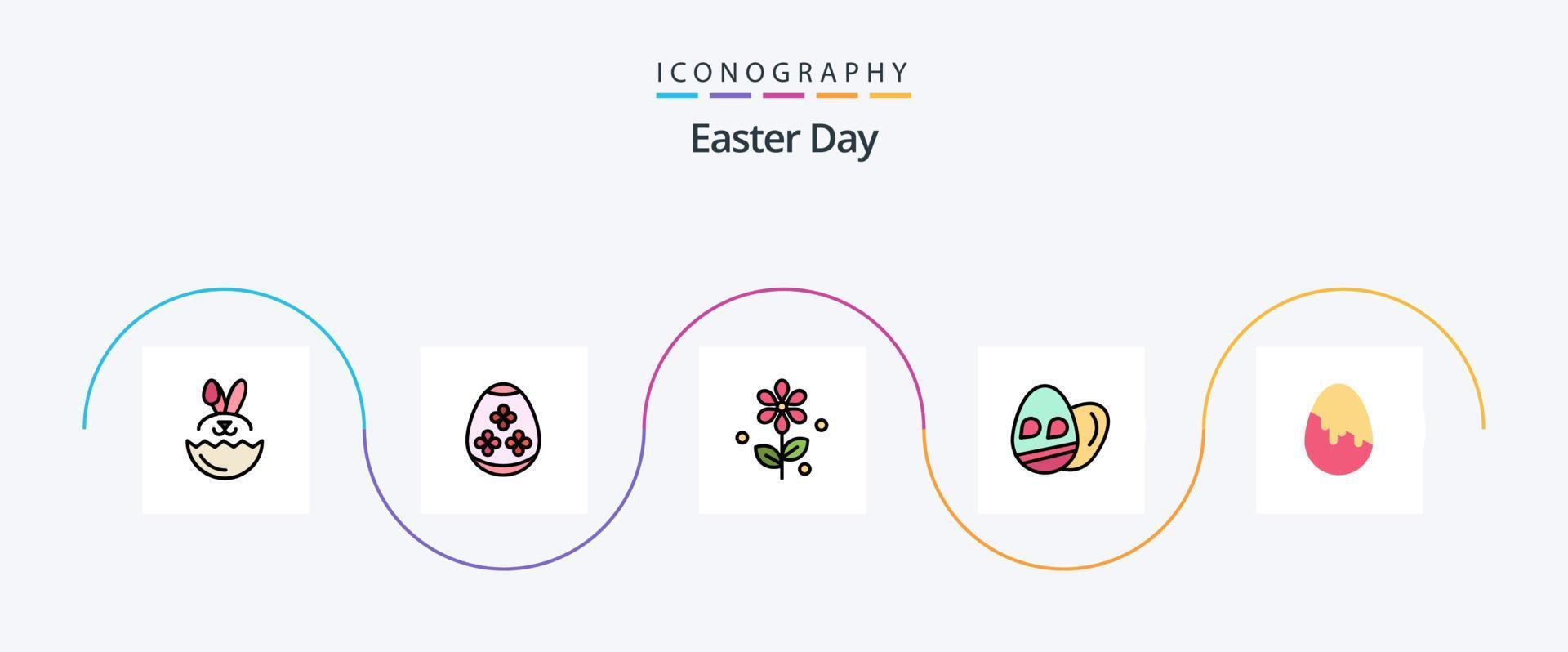 pack d'icônes plat rempli de ligne de pâques 5, y compris. œuf de Pâques. Pâques. Pâques. vacances vecteur