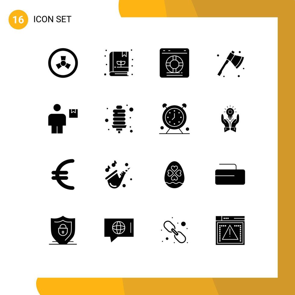 groupe de 16 glyphes solides modernes définis pour les éléments de conception vectoriels modifiables de la hache de couperet en ligne de l'avatar humain vecteur