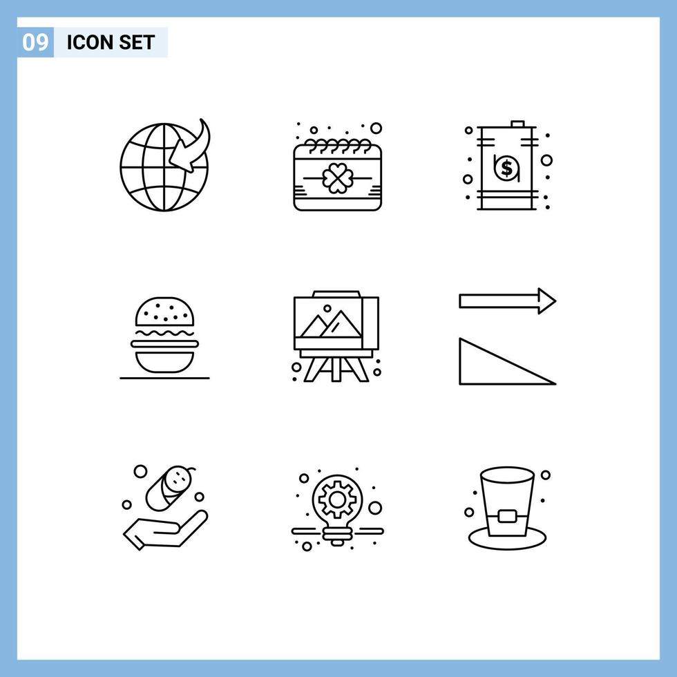 contour de l'interface mobile ensemble de 9 pictogrammes d'affaires américaines de chevalet manger de l'argent éléments de conception vectoriels modifiables vecteur